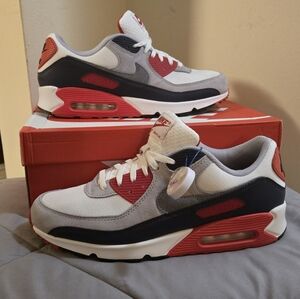 Nike Air Max 90 Sneakers in Red, White, and Cool Gray Size 13
